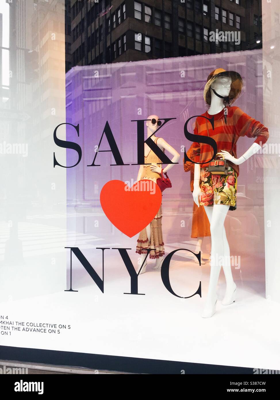 Saks Fifth Avenue flag ship store across from Rockefeller Center on Fifth Avenue reopens during the coronavirus pandemic, 2020, NYC, USA - Smartphone Captured Stock Image