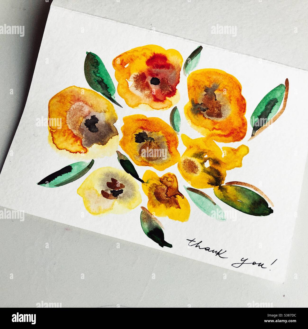 Hand painted watercolor thank you card Stock Photo - Alamy