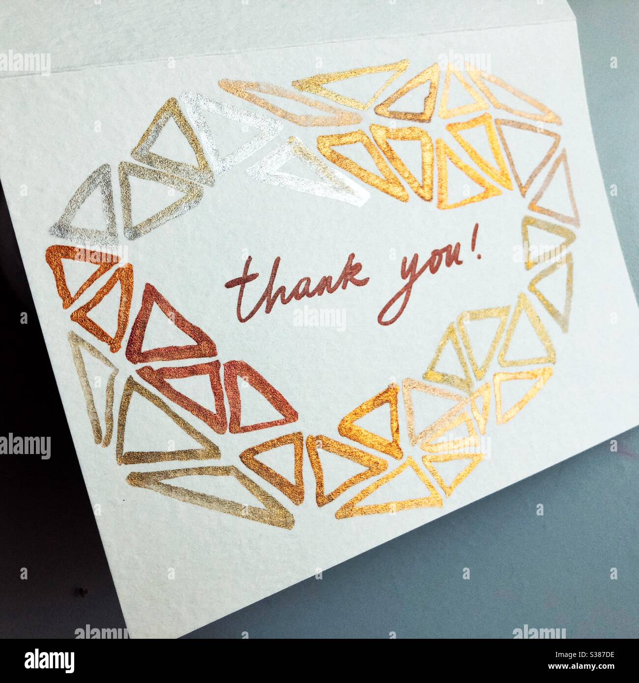 Hand painted watercolor thank you card - Smartphone Captured Stock Image