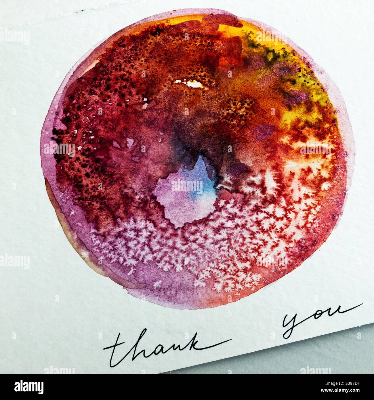 Hand painted original watercolor thank you card Stock Photo - Alamy