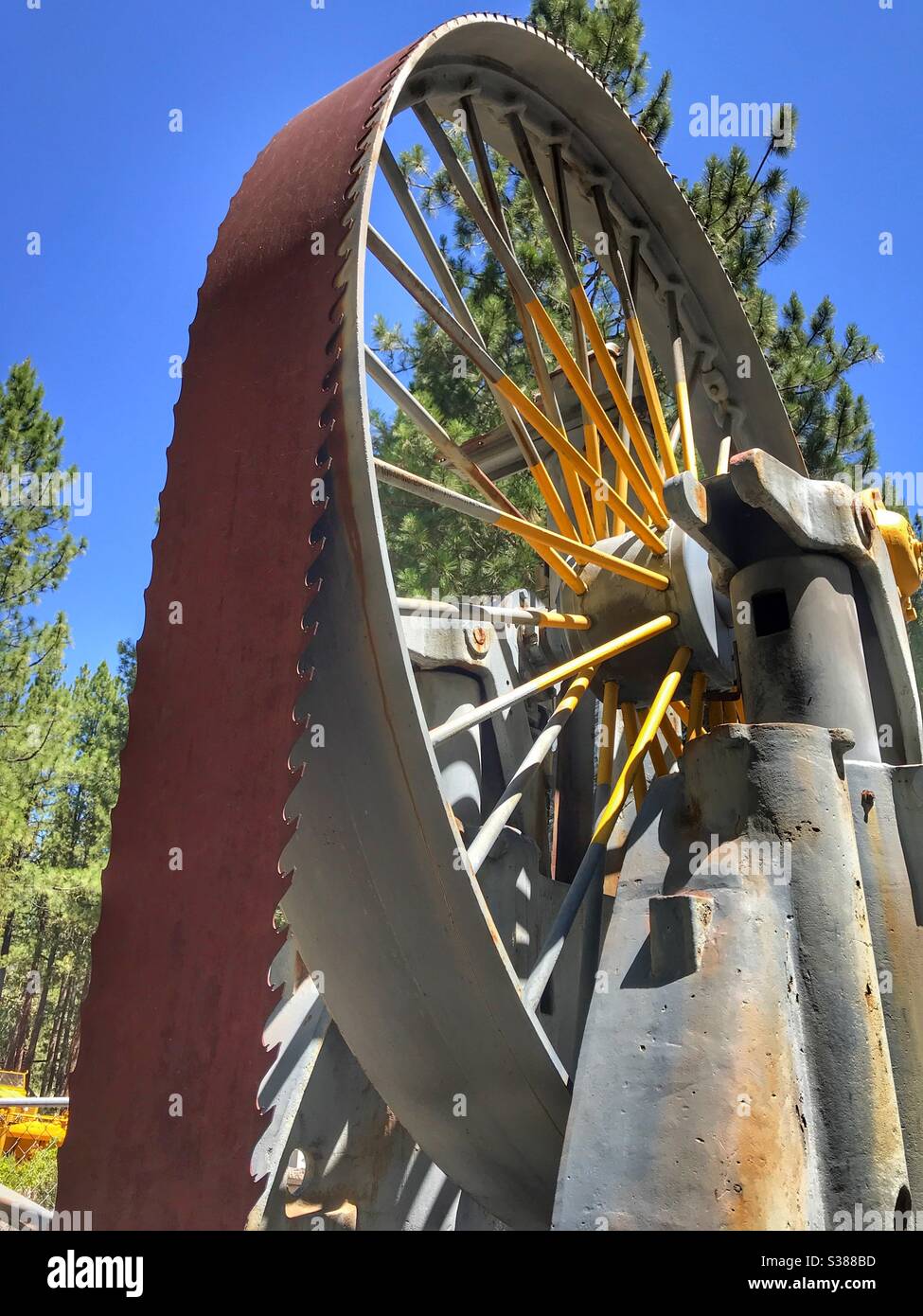 Saw mill band saw equipment at the Collier state park in Oregon - Smartphone Captured Stock Image