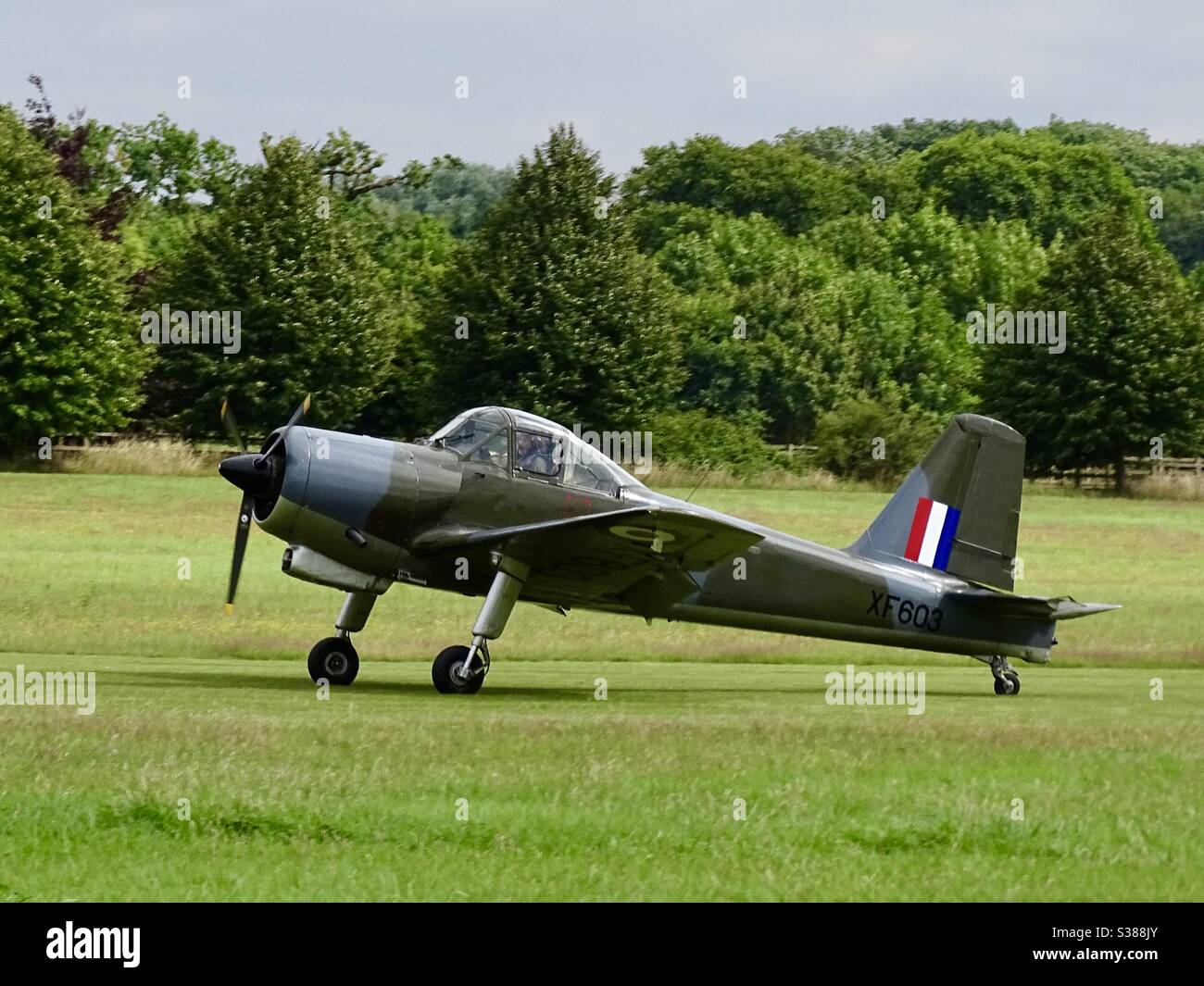 Provost aircraft just landed on a grass runway in England Stock Photo