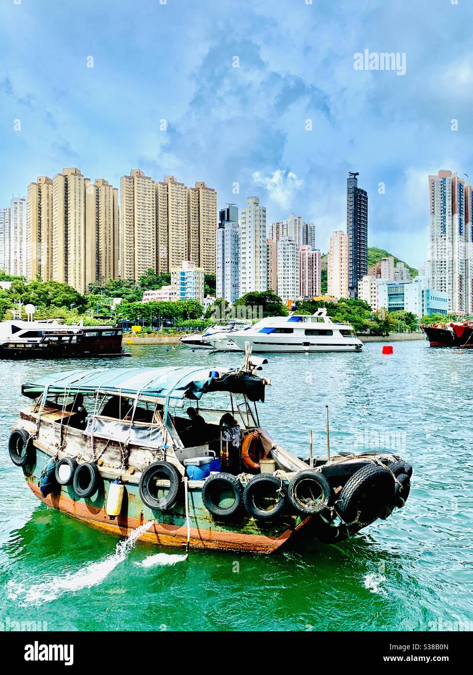 A Sampan boat near the Aberdeen harbour in Hong Kong. Stock Photo