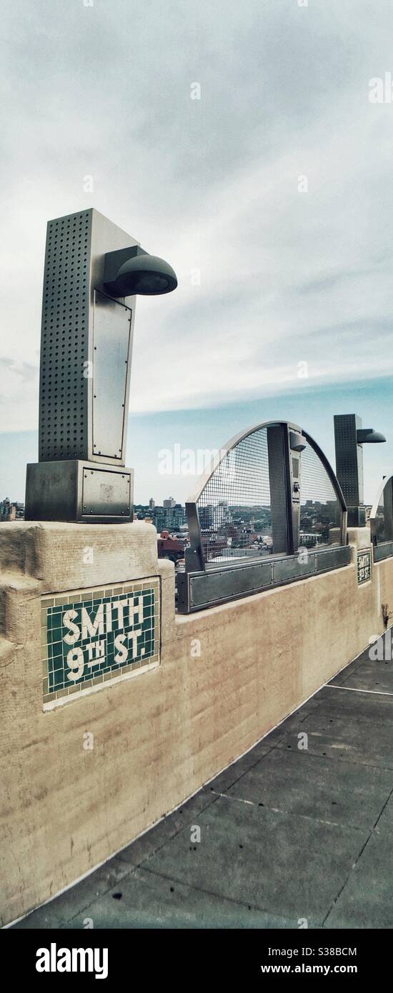 Platform of the G / F trains at Smith 9th street in Brooklyn, New York - Smartphone Captured Stock Image