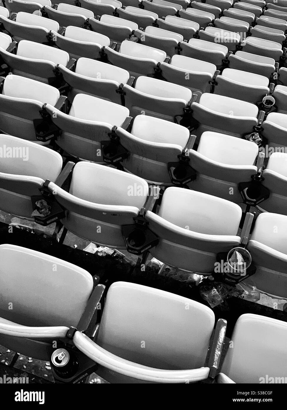 Empty stadium seats in a ball park. Stock Photo