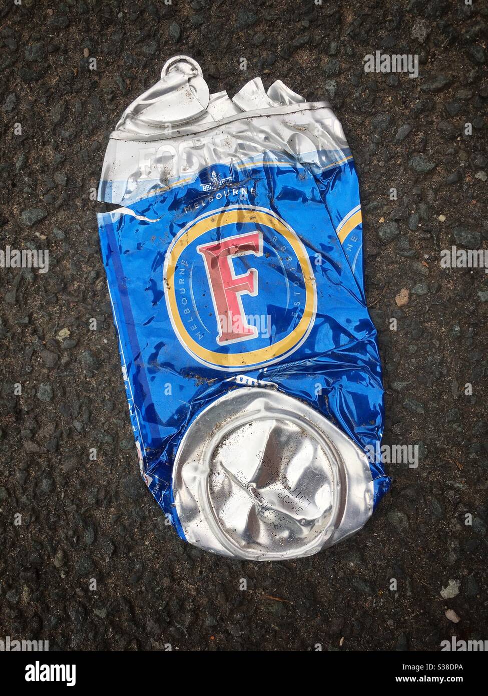 Crushed foster’s beer can - Smartphone Captured Stock Image