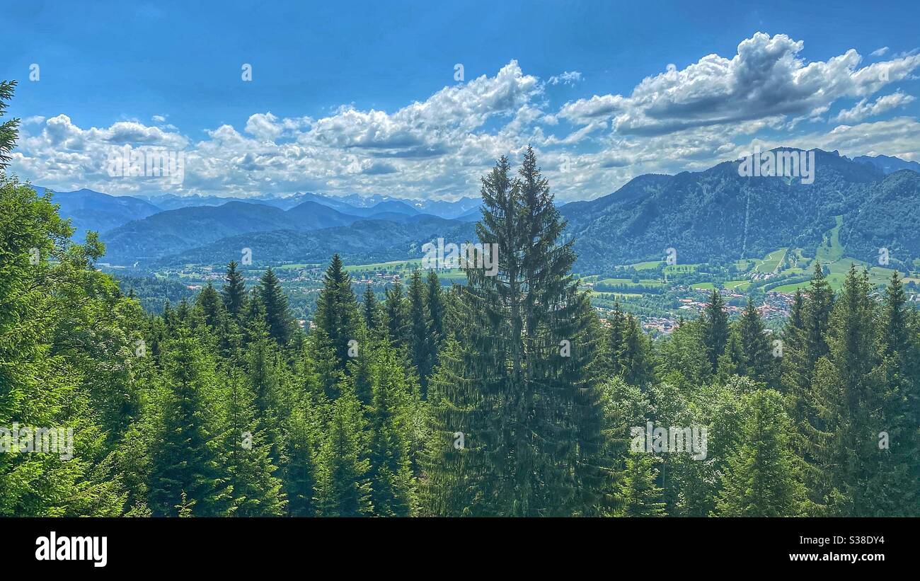 View at Alpine peaks and Brauneck from Keilkopf Mountain (1225 m). - Smartphone Captured Stock Image