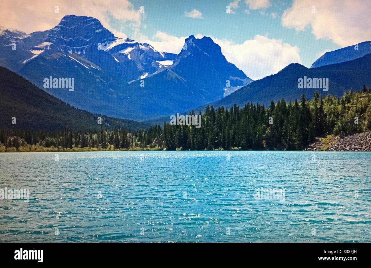 Travel Alberta, Canada, Gap Lake, Windtower, Mt landscape, wilds, Canadian rugged, nature Stock Photo -