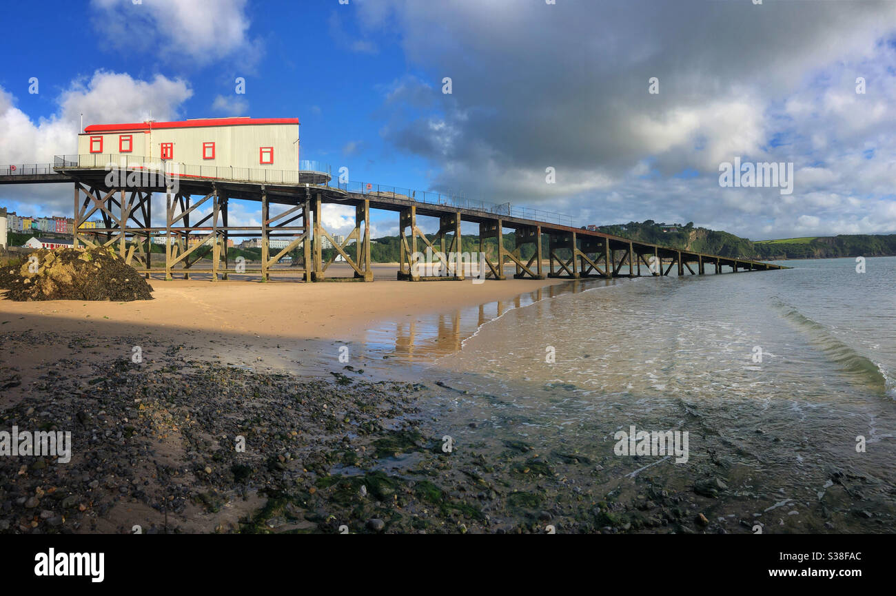 The old lifeboat house and slipway on Tenby’s north beach, July. - Smartphone Captured Stock Image