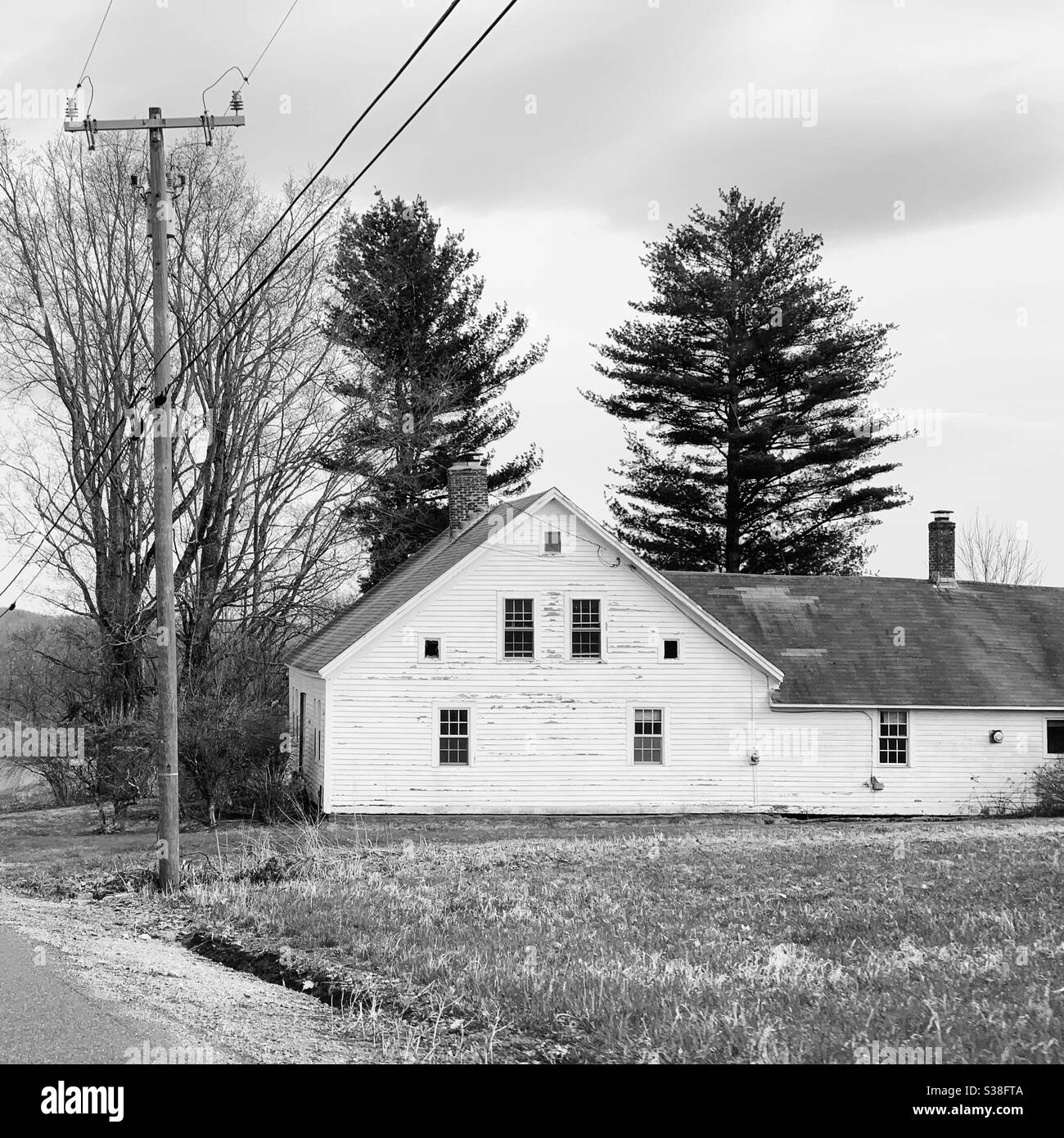 Black and white image of a home in Shelburne, Massachusetts, United States - Smartphone Captured Stock Image