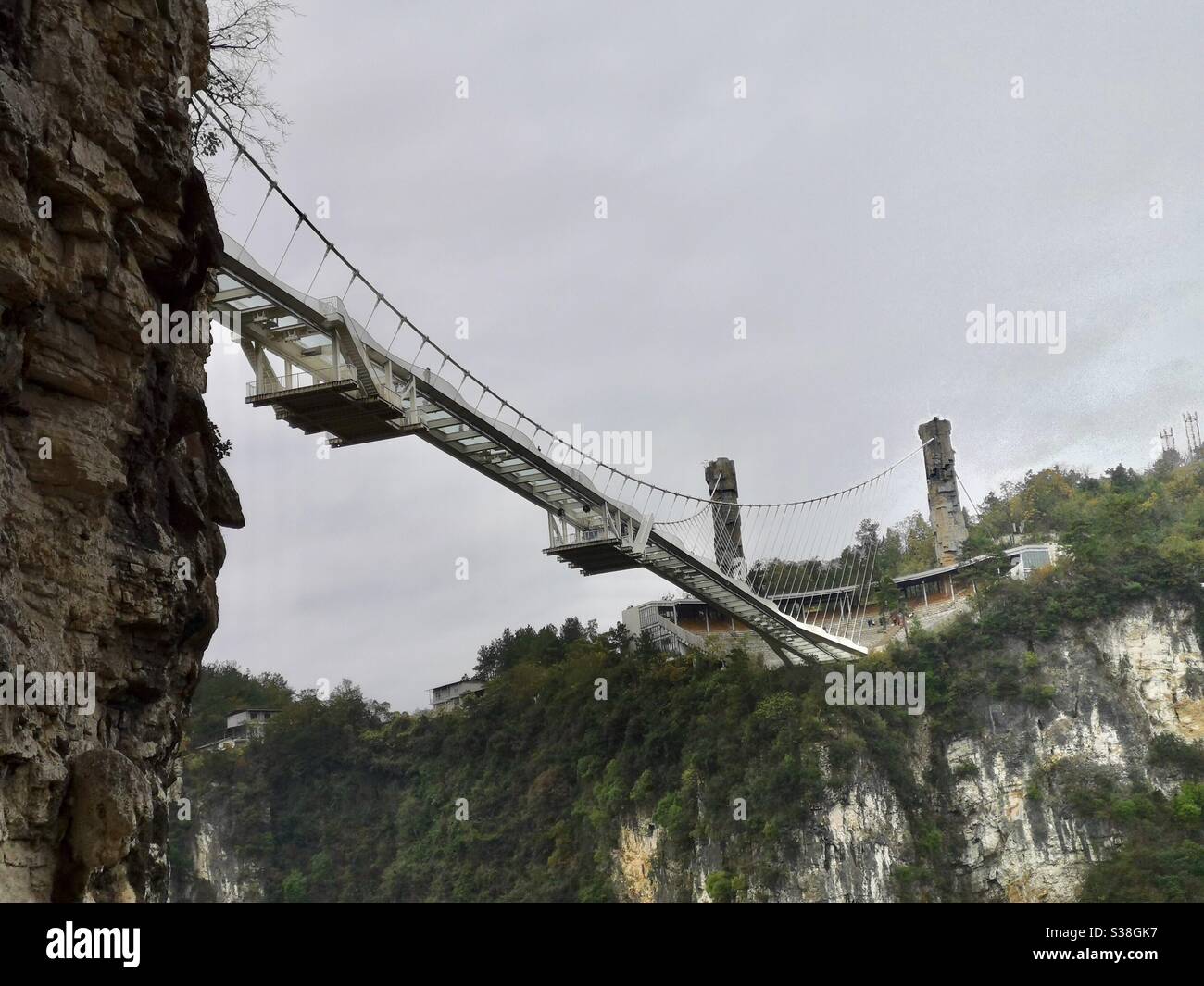 The glass bridge over the Grand Canyon in Zhangjiajie, China. - Smartphone Captured Stock Image