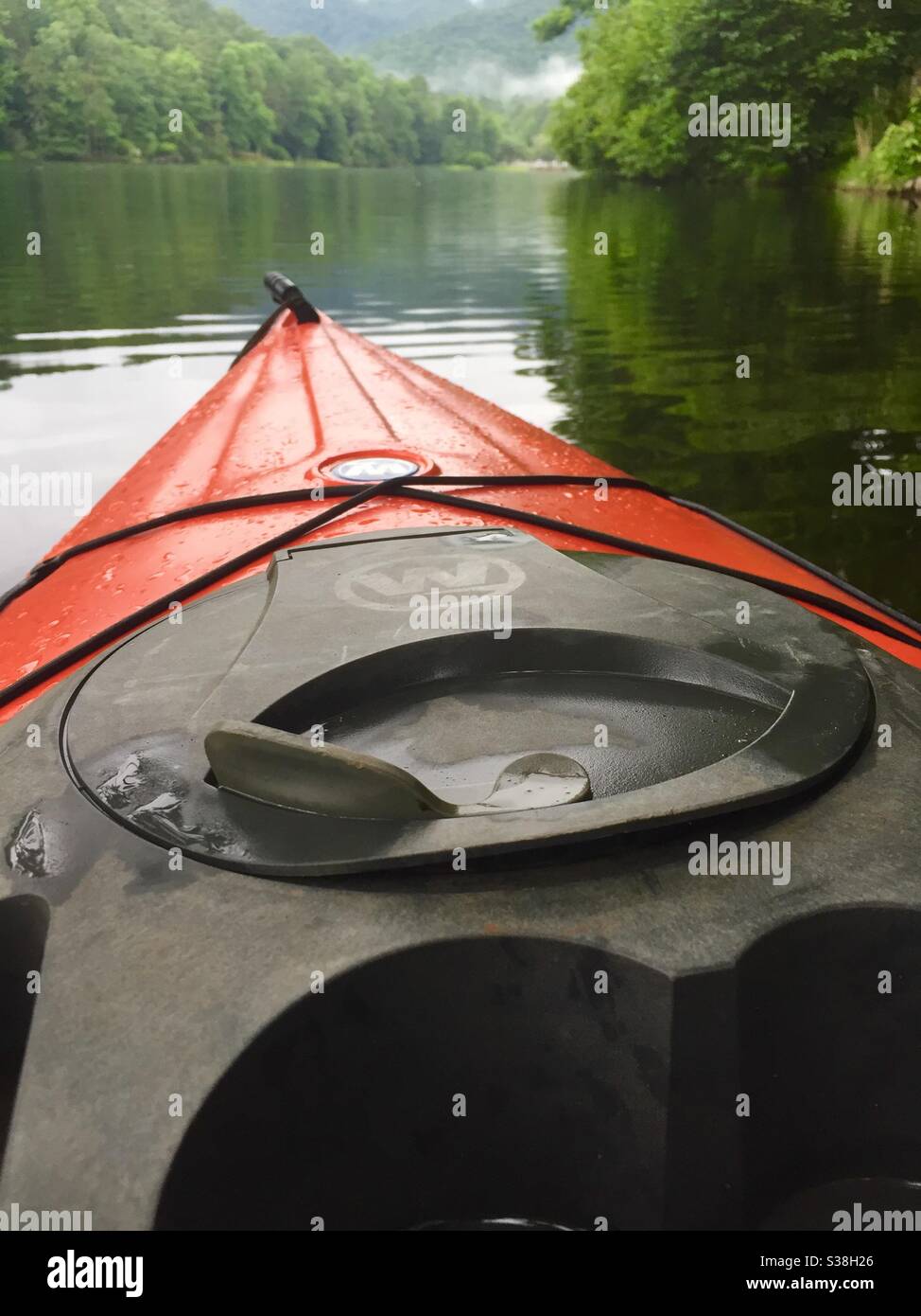 Sunrise kayaking on Lake Trahlyta at Vogel State Park in the North Georgia Mountains. (USA) - Smartphone Captured Stock Image