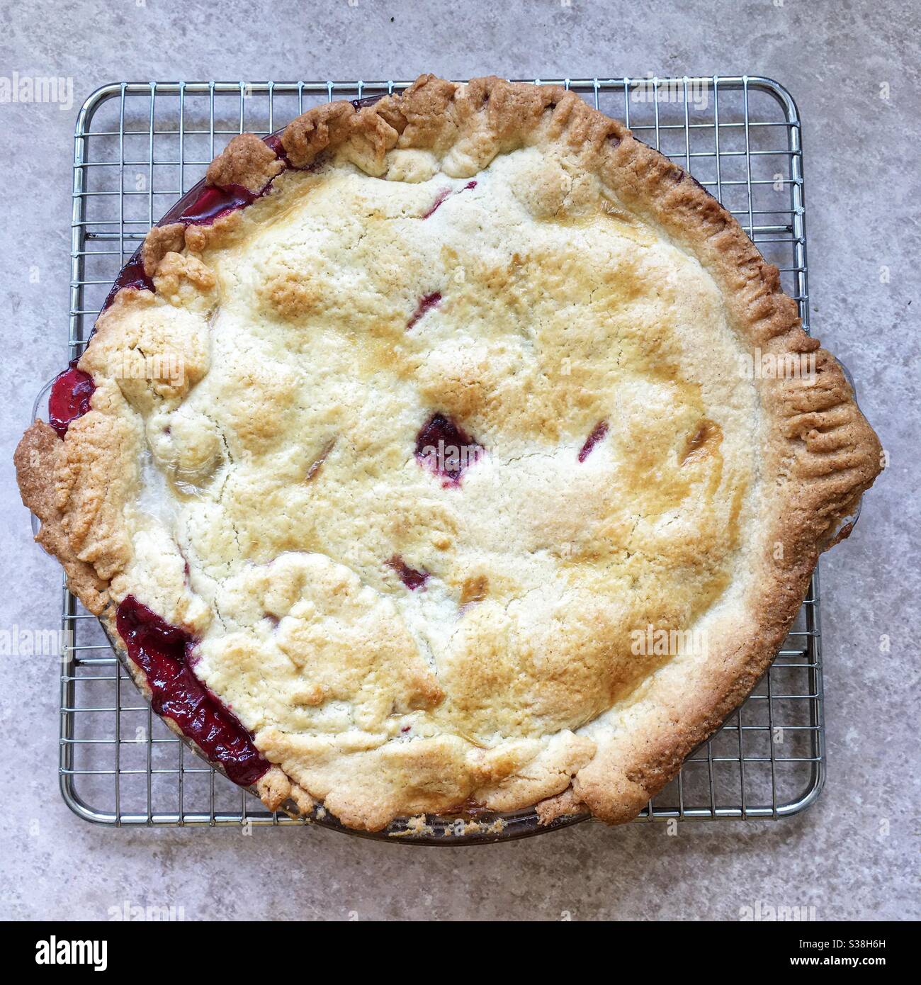 Homemade blackberry and apple pie Stock Photo