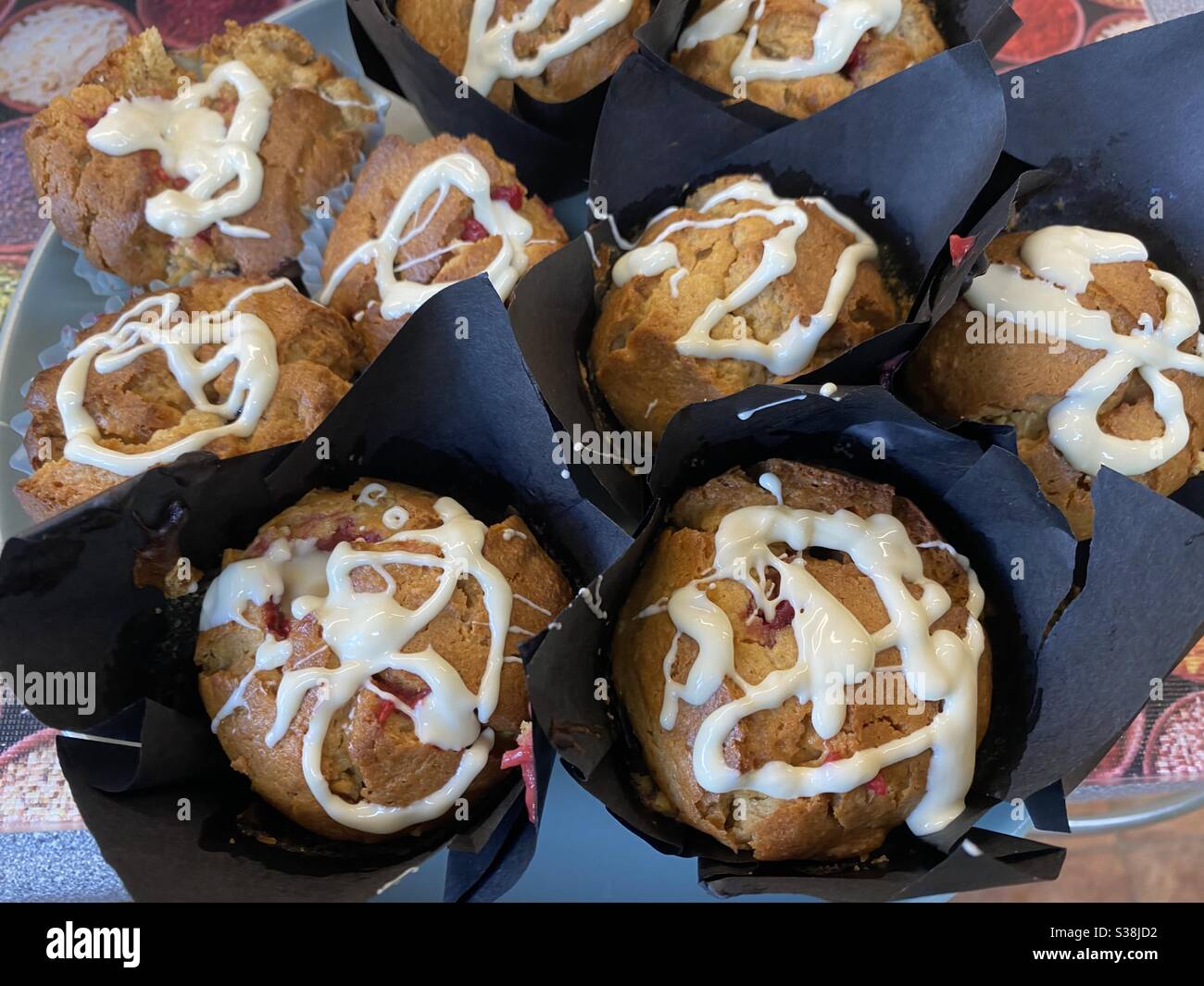 White Chocolate Capped Apple and Cinnamon muffins Stock Photo
