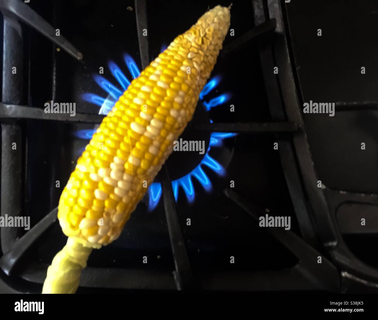 First of the season. Fresh sweet corn on a flame - Smartphone Captured Stock Image