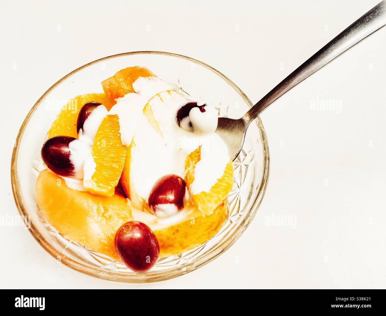 Fresh fruit salad with cream - Smartphone Captured Stock Image
