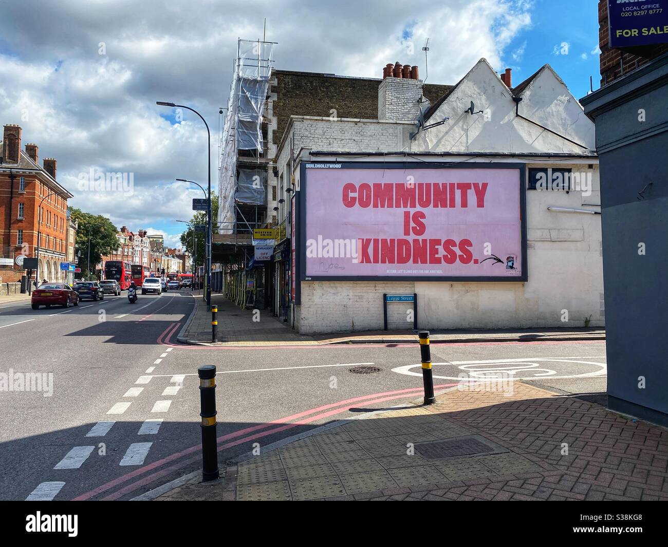 The community is kindness campaign is seen on a billboard in Lewisham London during the COVD-19 pandemic. The campaign is run by agencies Jack, Jack arts And Diabolical. Taken on August 1 2020. Stock Photo