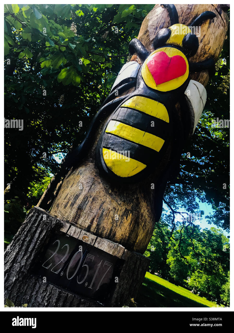 Manchester bee commemorating those killed in the arena bombing Stock Photo