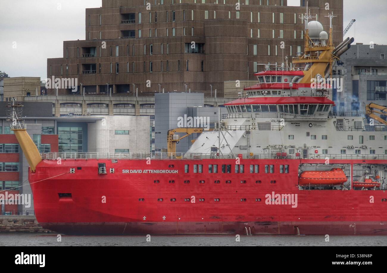 RRS Sir David Attenborough berthed at Liverpool Cruise Terminal Stock Photo