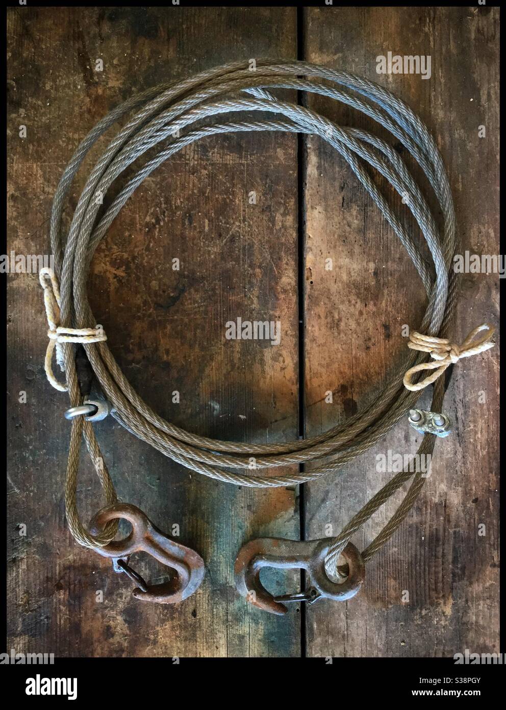 Steel cable tow rope with eyelets, Catalonia, Spain Stock Photo Alamy