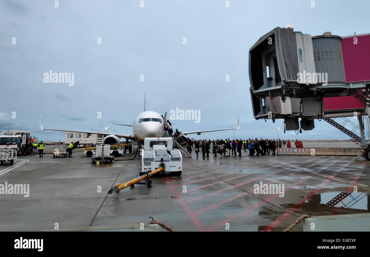 People getting on board on Albufeira airport, Portugal Stock Photo
