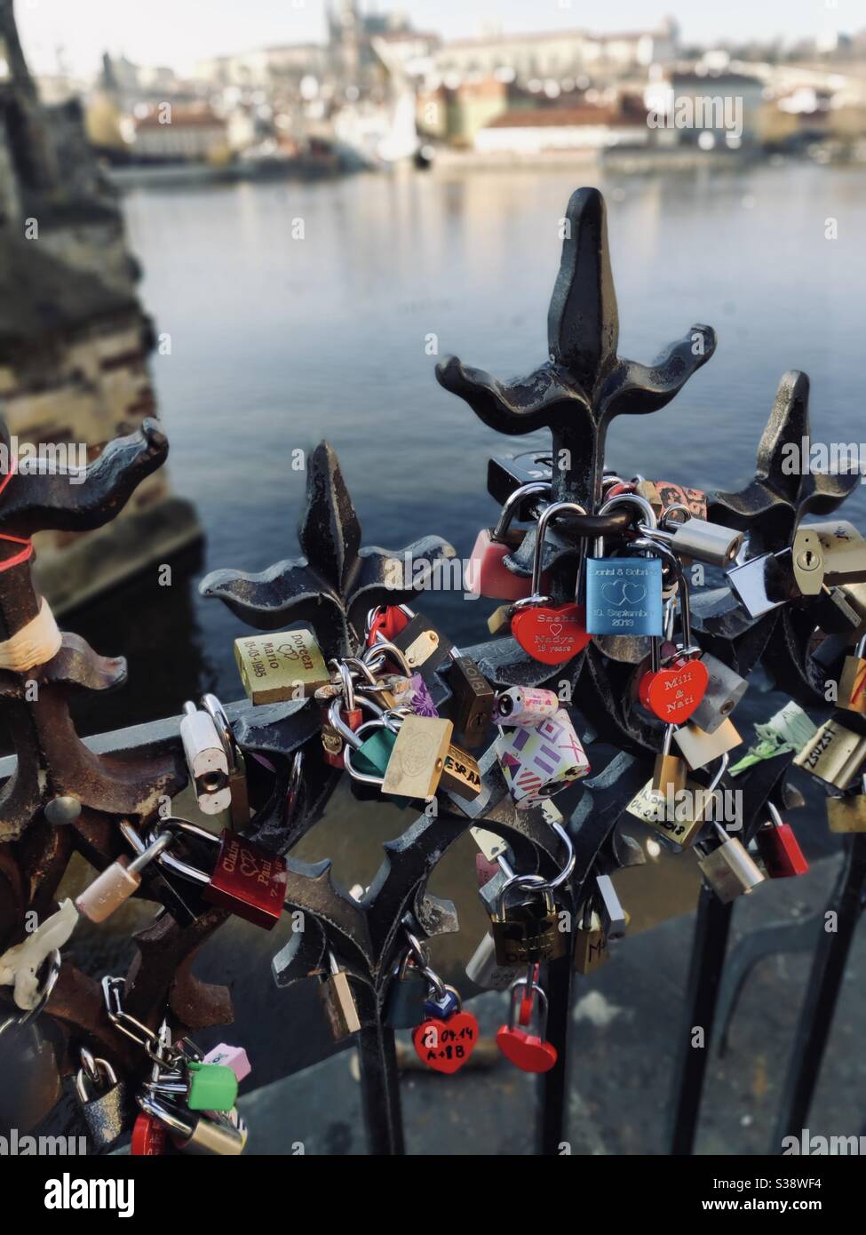 Love locks in Prague, Czech Republic - Smartphone Captured Stock Image