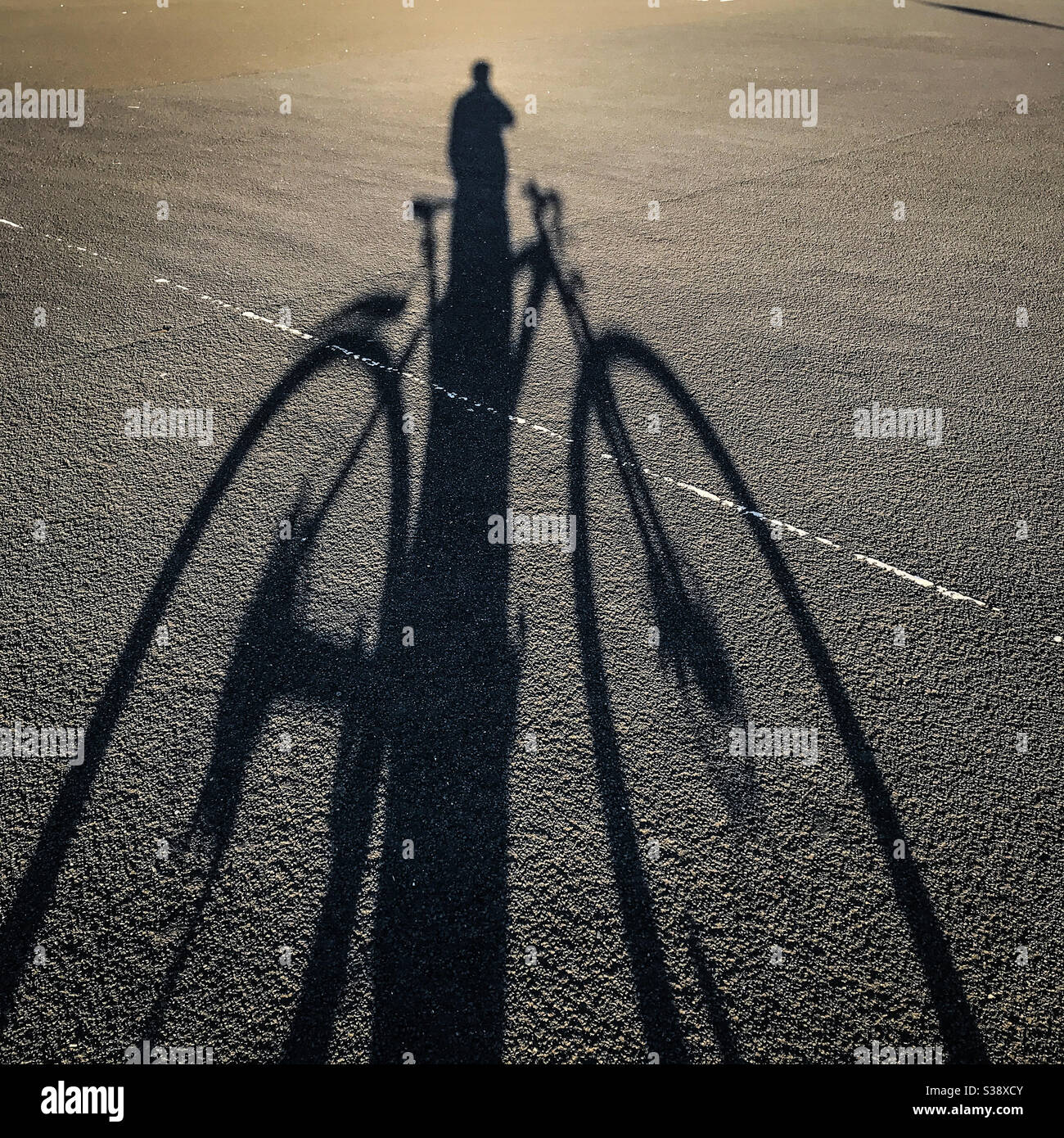 A silhouette shadow of a cyclist - Smartphone Captured Stock Image