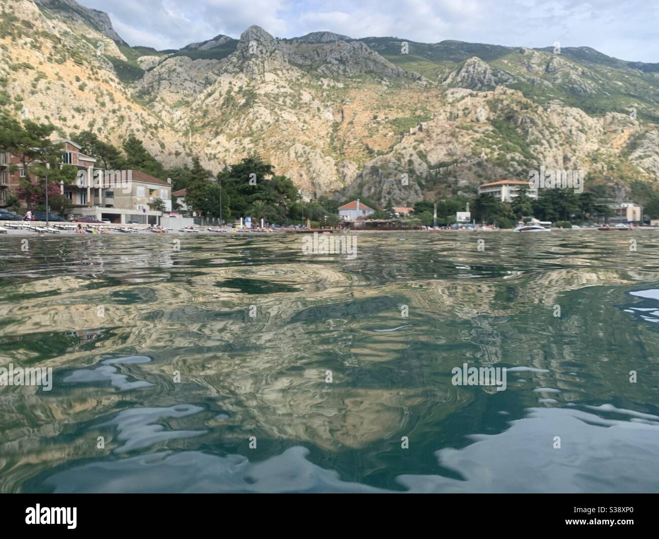View from kotor bay swimming in the sea - Smartphone Captured Stock Image