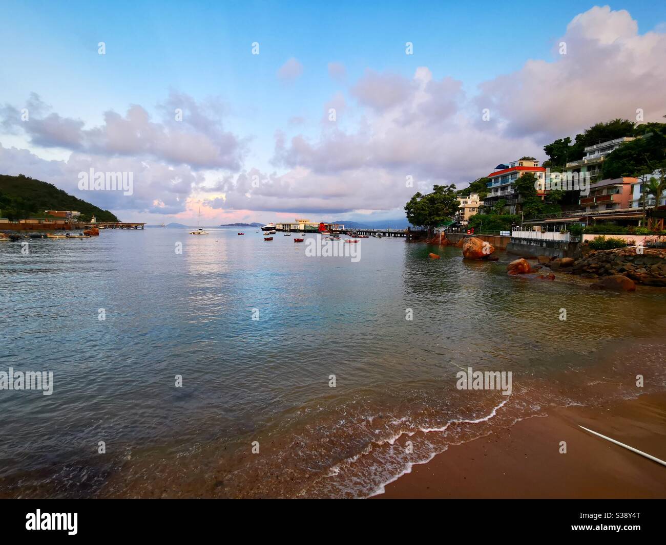 The village of Yung Shue Wan after sunrise. - Smartphone Captured Stock Image