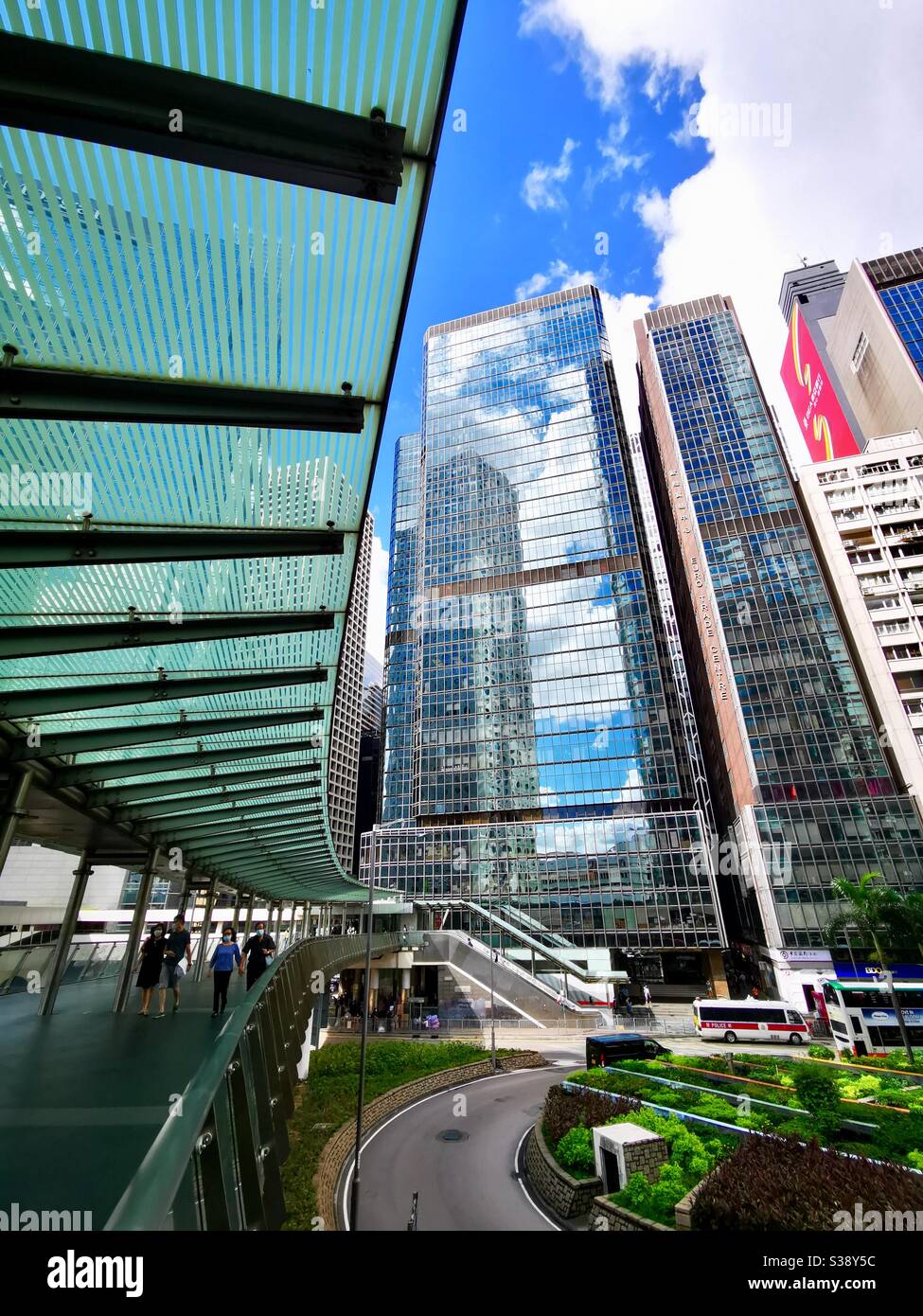 A pedestrian bridge in Hong Kong’s Central district. - Smartphone Captured Stock Image