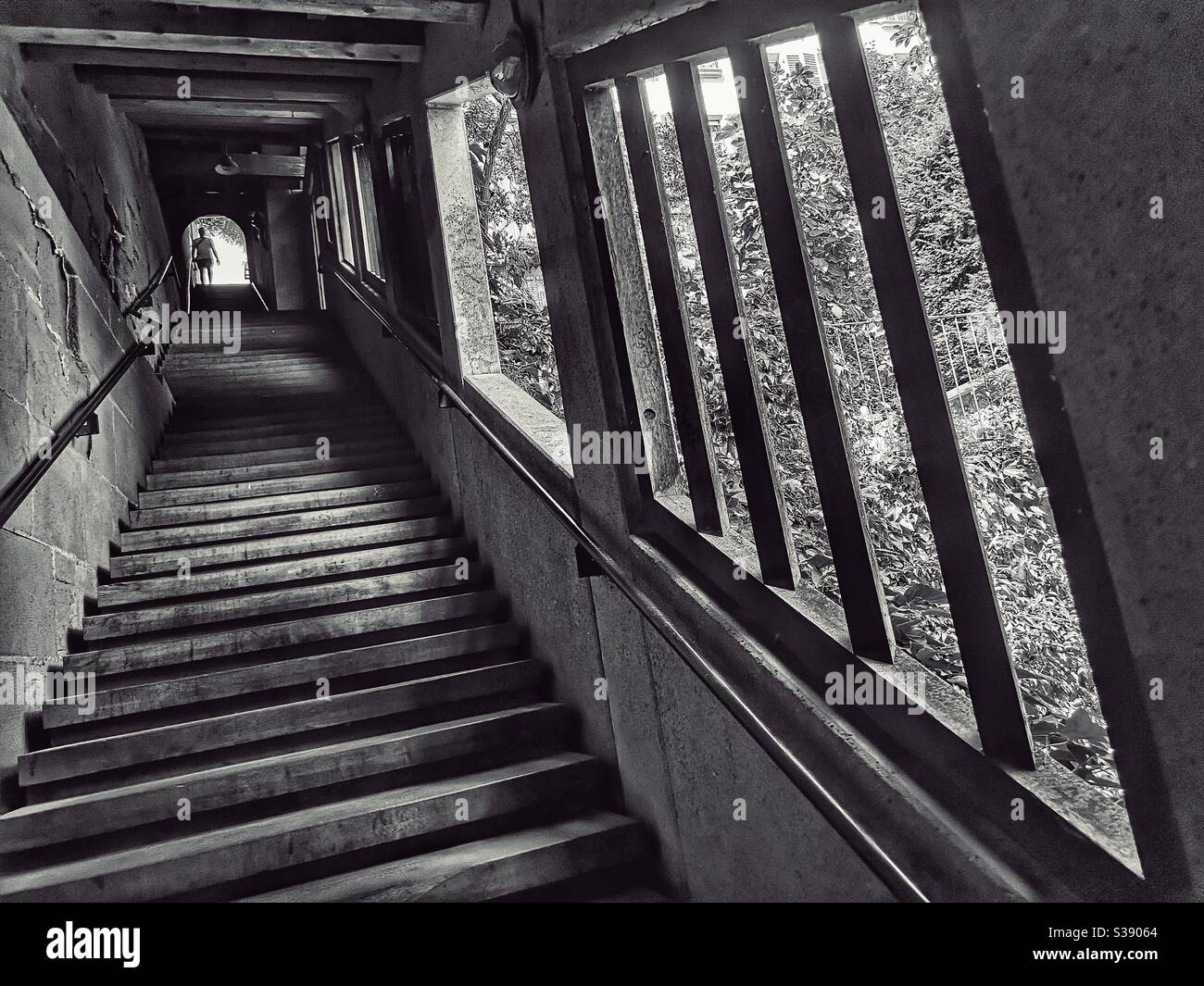 Medieval wooden stairs in historic old city of Bern, Switzerland - Smartphone Captured Stock Image