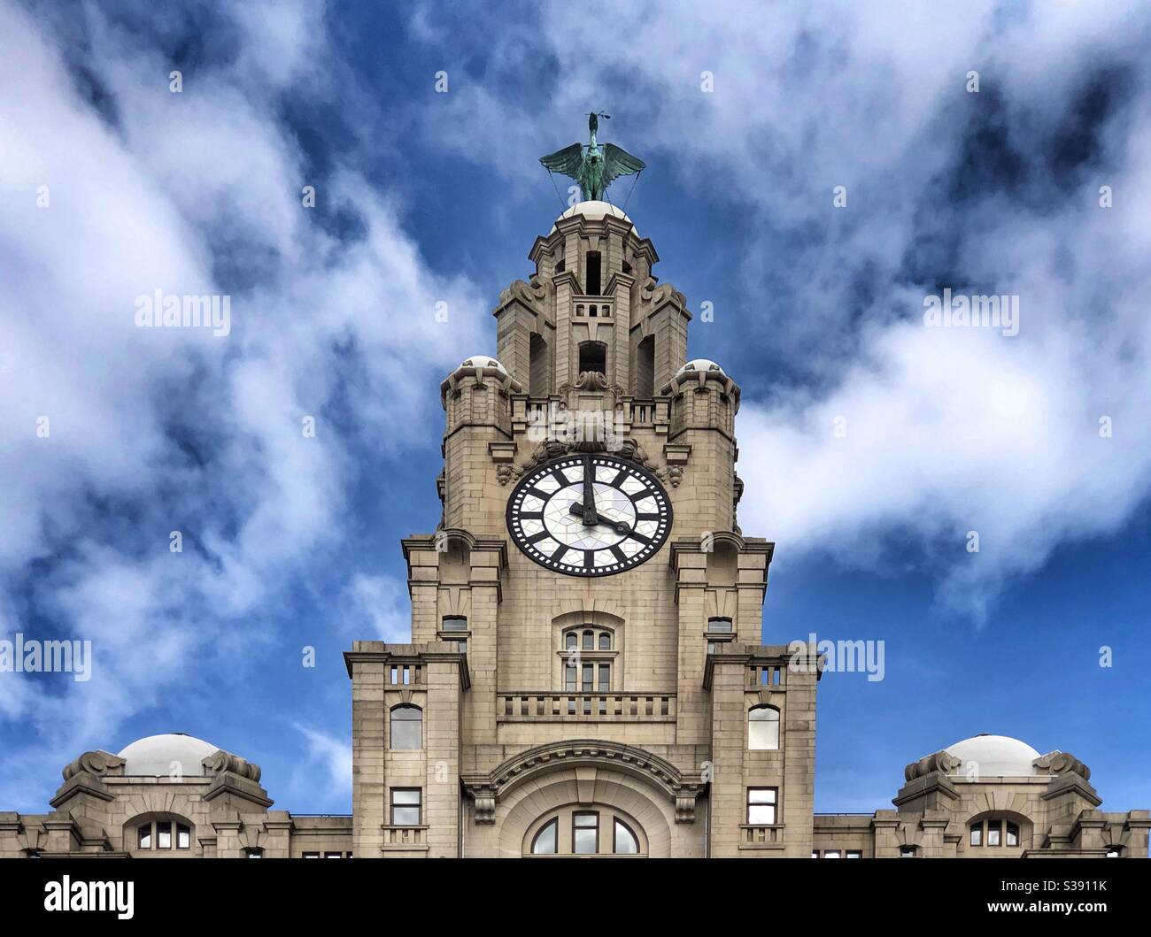 Royal Liver Building detail, Liverpool, Merseyside, United Kingdom - Smartphone Captured Stock Image