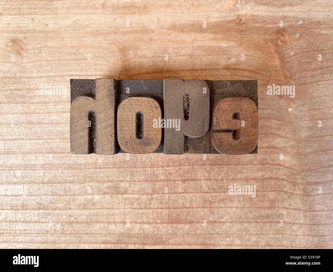 Hope word composed with wooden letterpress - Smartphone Captured Stock Image