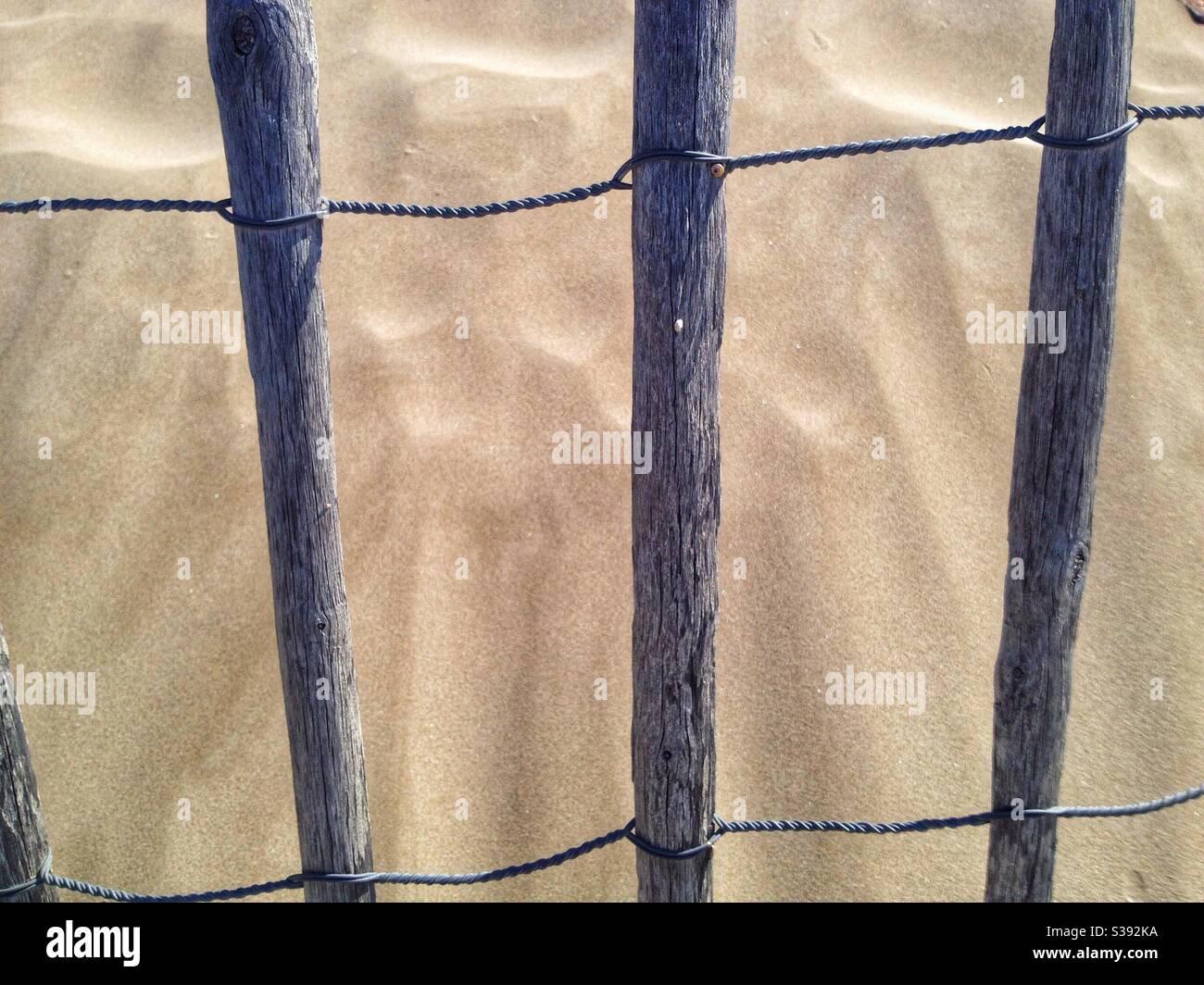 Ganivelles for the protection of sand dunes, Carnon, France - Smartphone Captured Stock Image