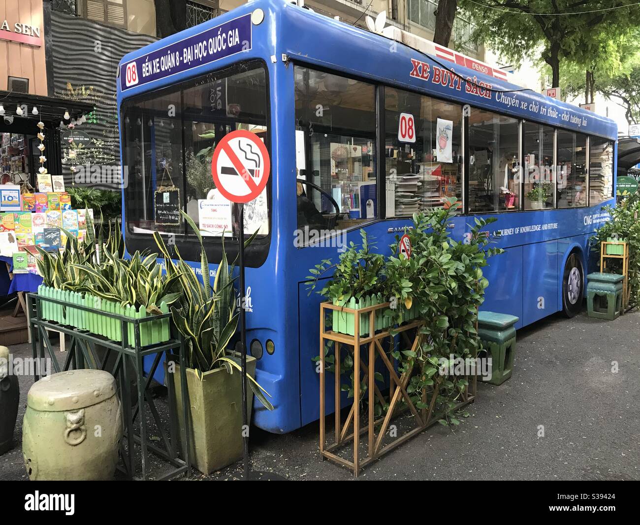 The book library is a used bus. Stock Photo