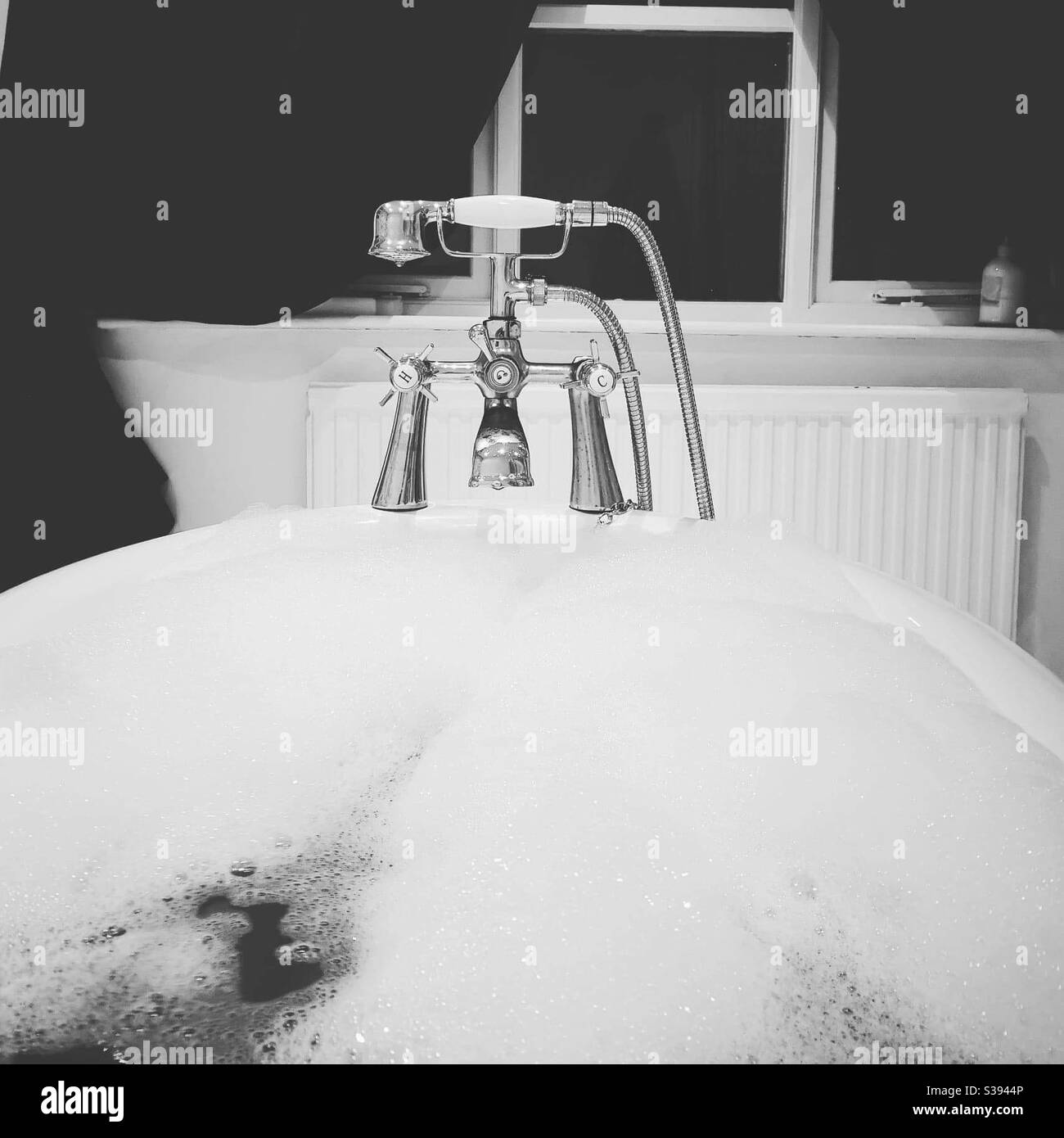 B&w bubble bath Stock Photo Alamy
