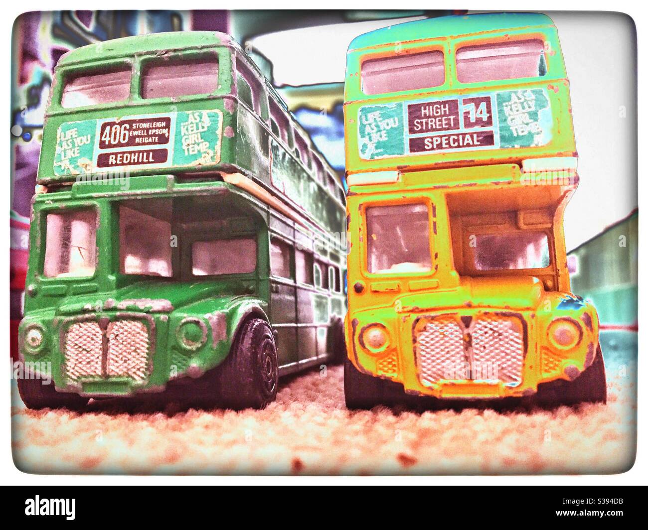 Vintage toy corgi buses Stock Photo