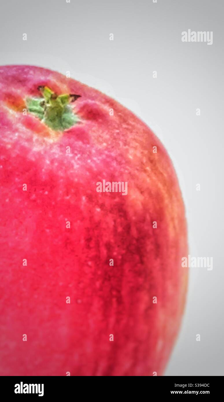 Red apple close up white background copy space - Smartphone Captured Stock Image