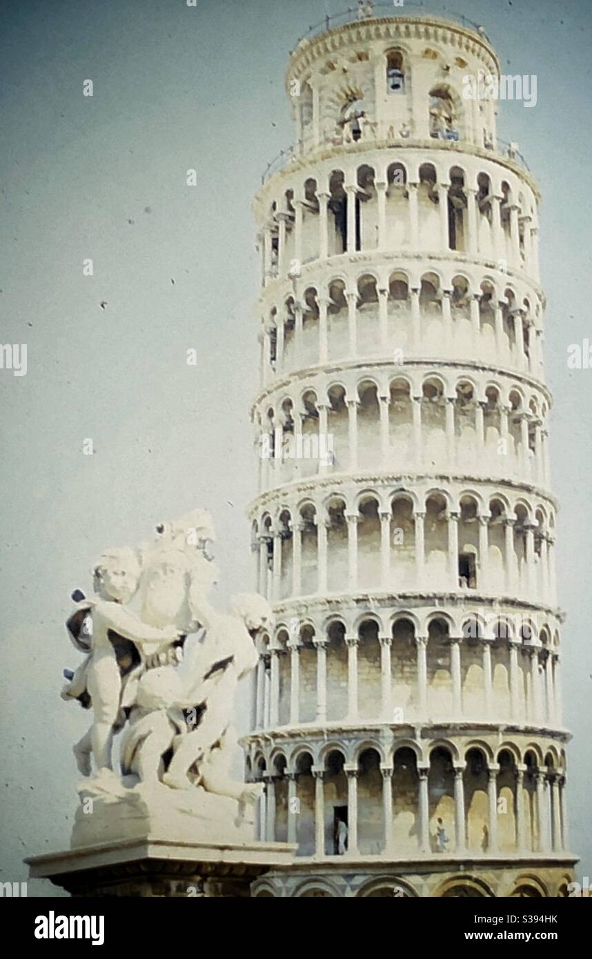 A vintage (1986) image of the Leaning Tower of Pisa in Pisa, Italy. - Smartphone Captured Stock Image