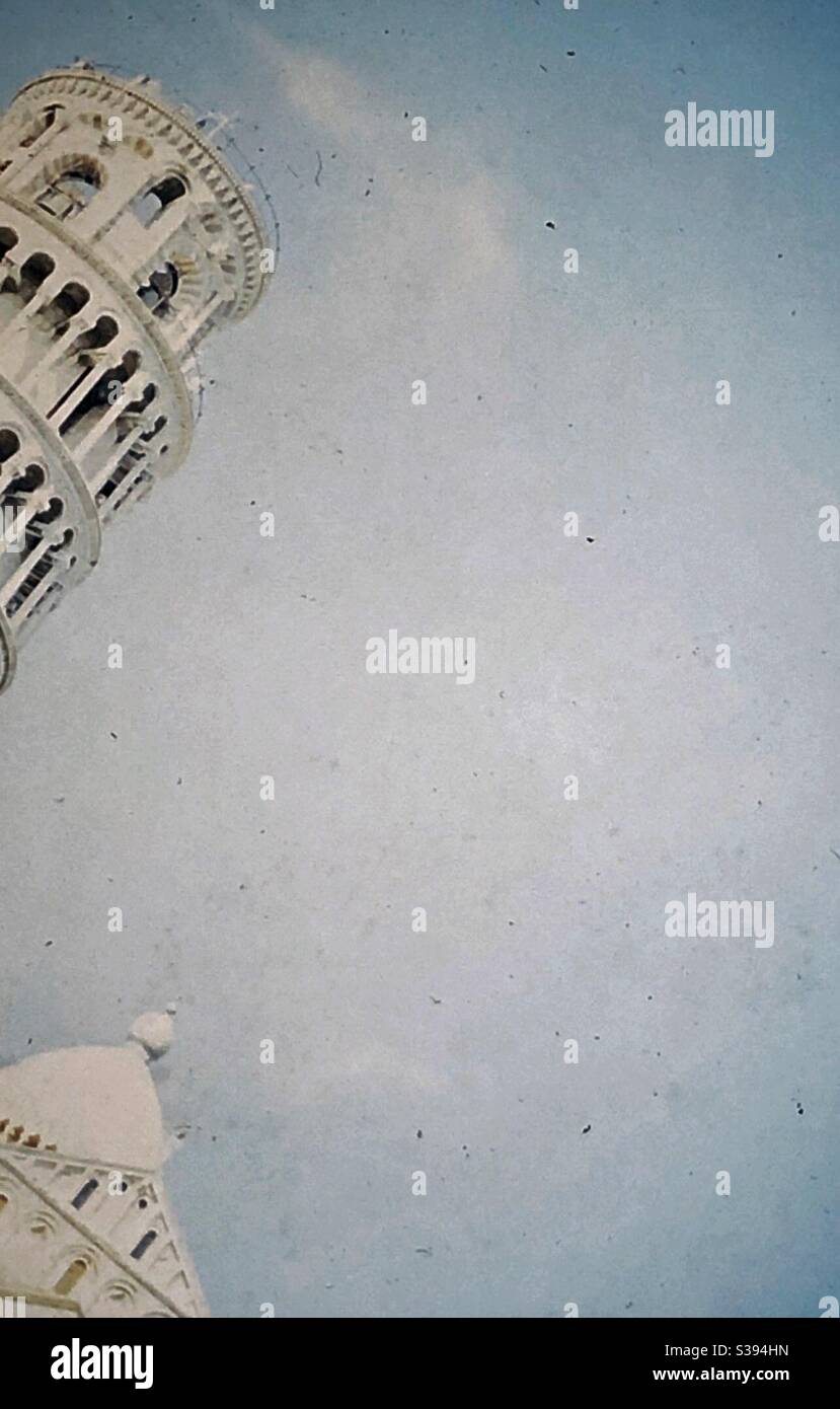 Vintage image of the Leaning Tower of Pisa and the church. - Smartphone Captured Stock Image