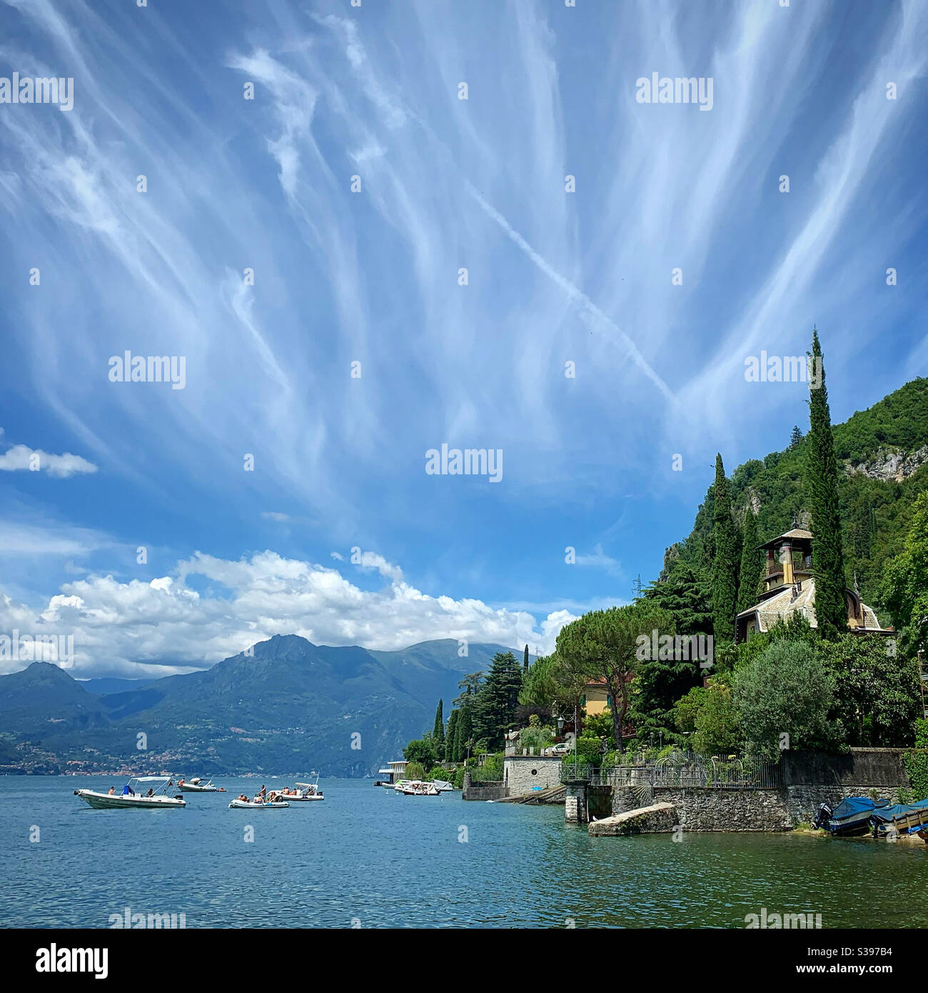 Stunning cloudscape over the lake Stock Photo