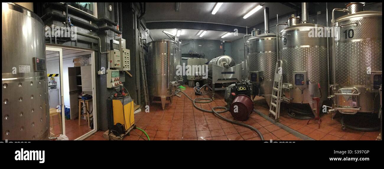 Storage tanks inside a winery, Catalonia, Spain. - Smartphone Captured Stock Image