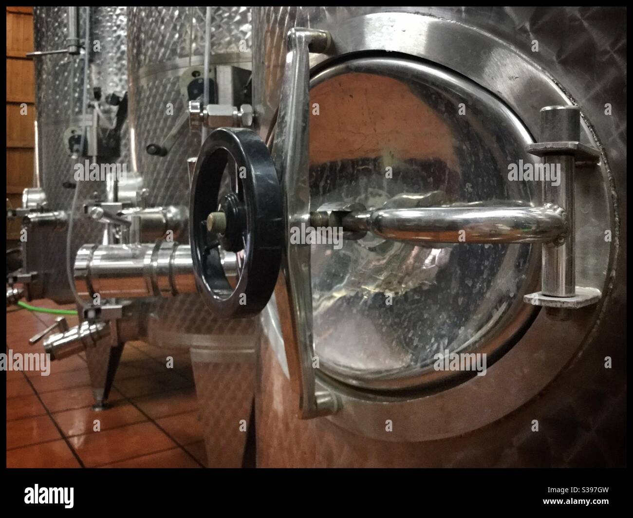 Storage tanks inside a winery, Catalonia, Spain. - Smartphone Captured Stock Image