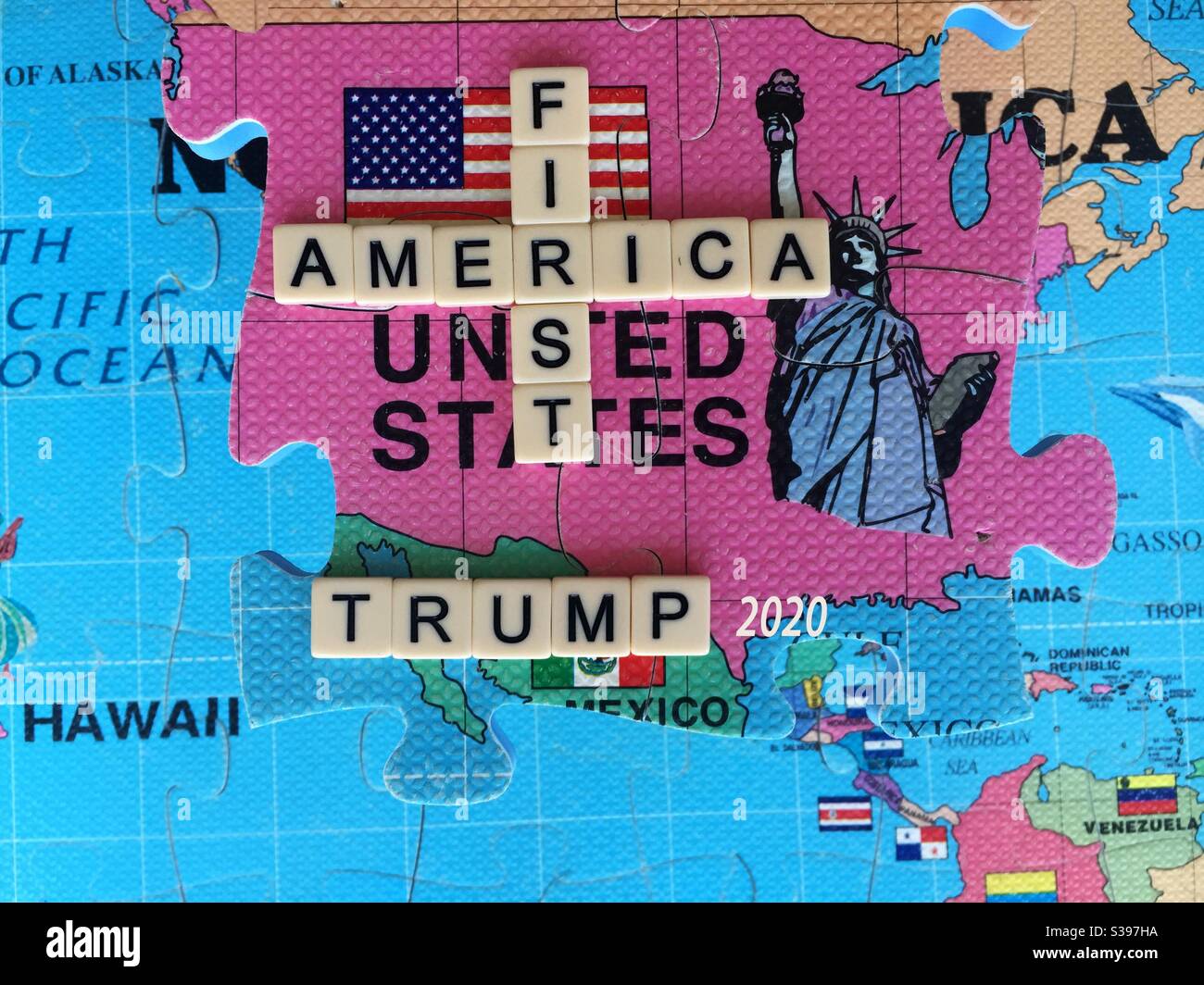 America First, conceptual image. Trump forever. U.S.A. , Trumpist icon. - Smartphone Captured Stock Image