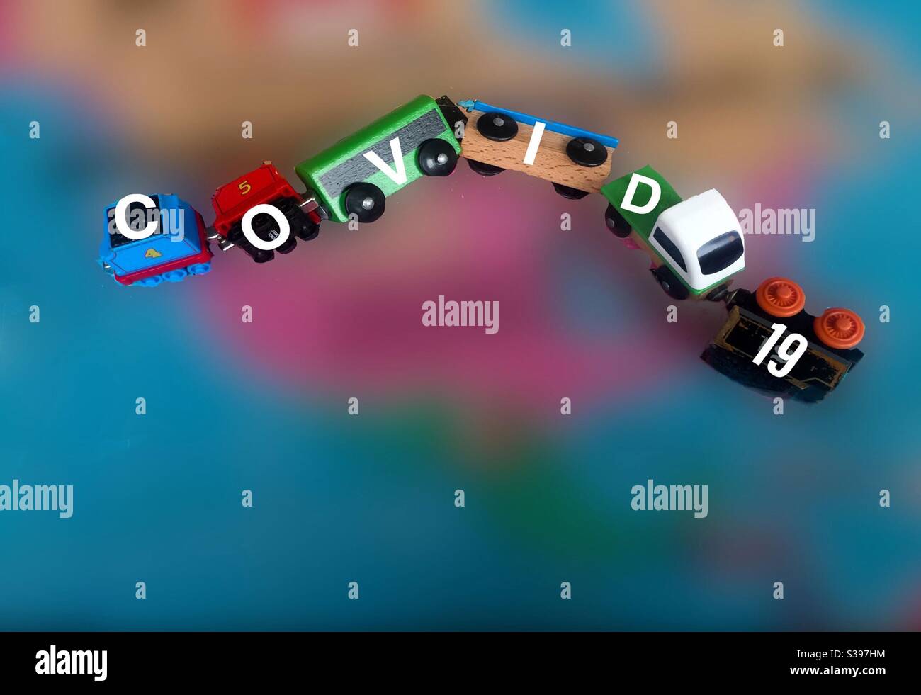 Covid 19 in USA, conceptual image. Topsy-turvy. Uneven. - Smartphone Captured Stock Image