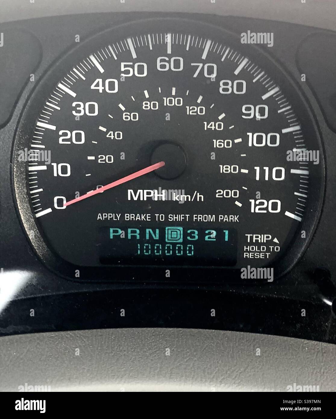 Odometer showing 100,000 miles - Smartphone Captured Stock Image