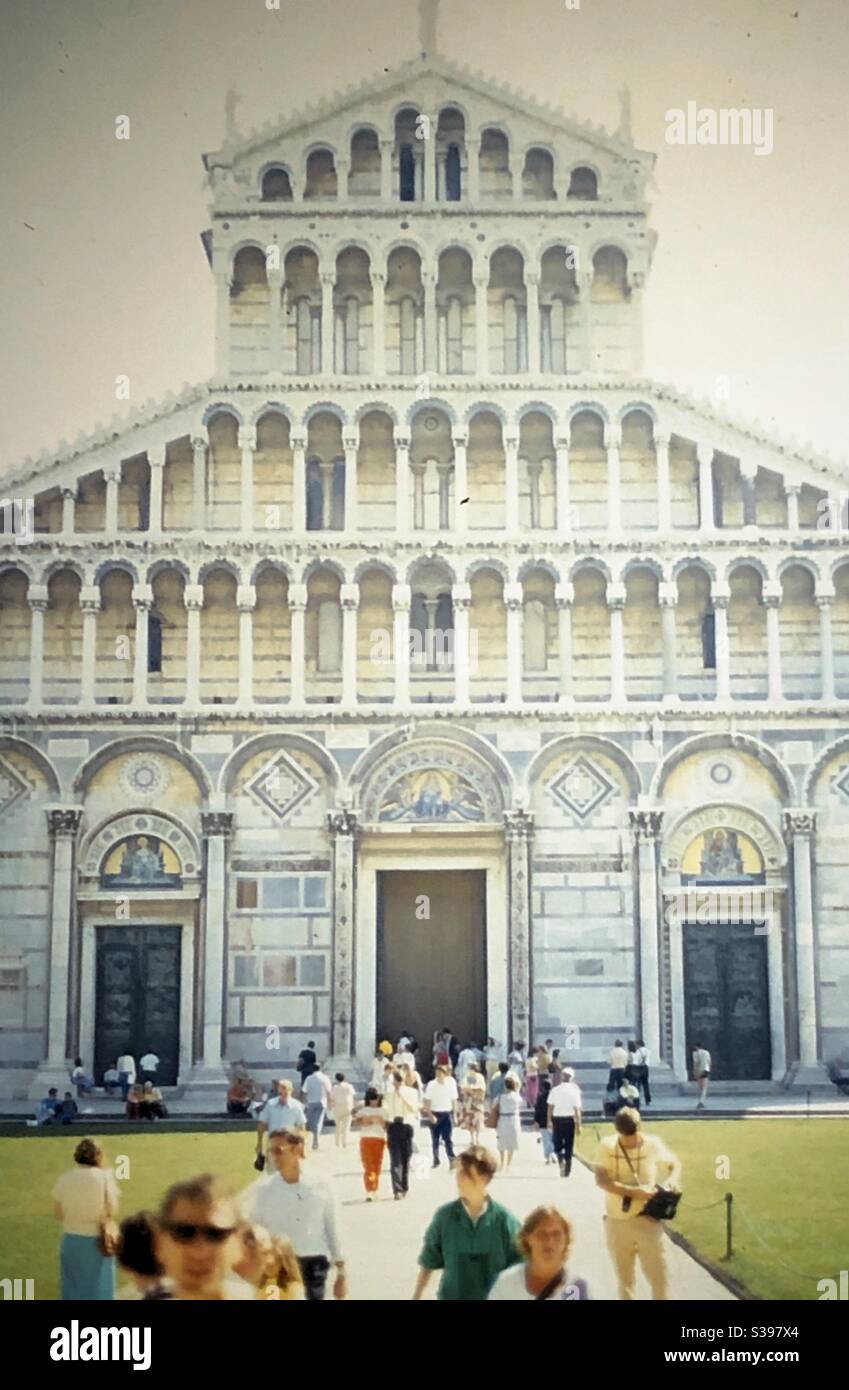 Vintage shot (1986) of the Primatial Metropolitan Cathedral of the Assumption of Mary - Cathedral of Pisa - in Pisa, Italy. - Smartphone Captured Stock Image