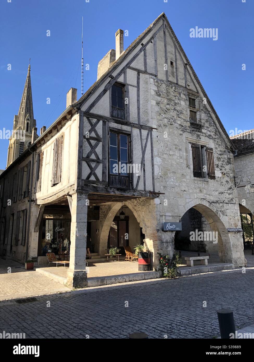 Medieval building in the bastide town of Eymet - Smartphone Captured Stock Image