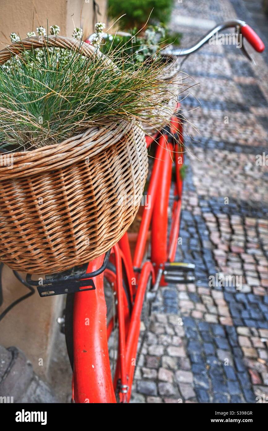 Red bicycle basket sale