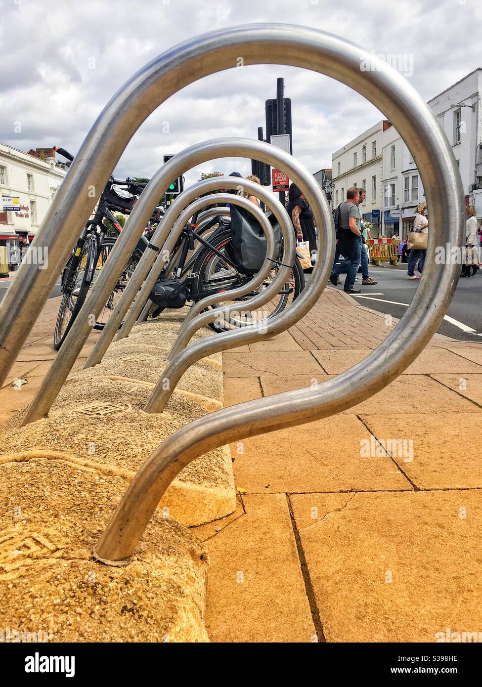 Curved bike racks Stock Photo Alamy